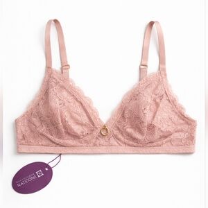 Avidlove Blush Pink Lace Bralette Size L Floral Unlined Gold Charm
